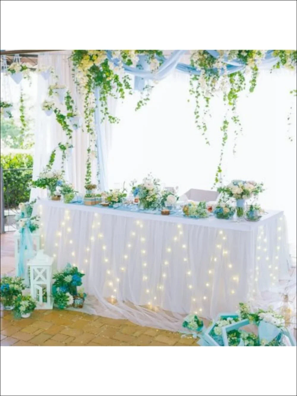 Tulle Tutu Table Skirt 14ft LED Light String for Rectangle Round Tables